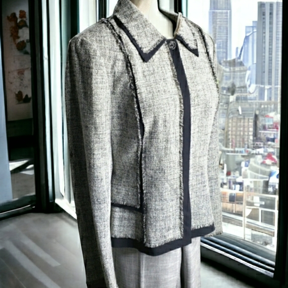Chic Wool Blend Academia Eyelash Fringe Snap Blazer size 10 Jones NY - Picture 3 of 15